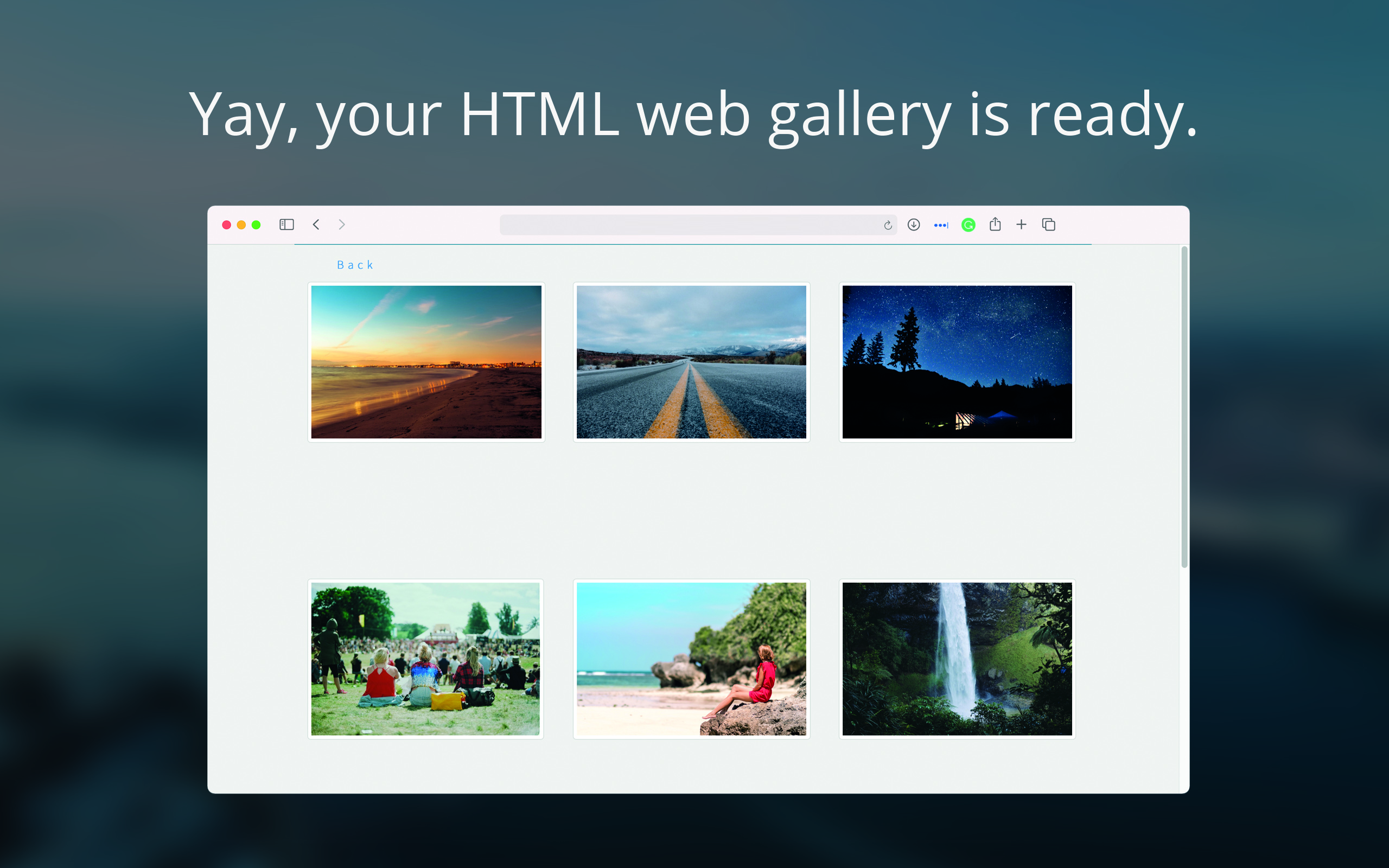 Yay, your HTML web gallery is ready.